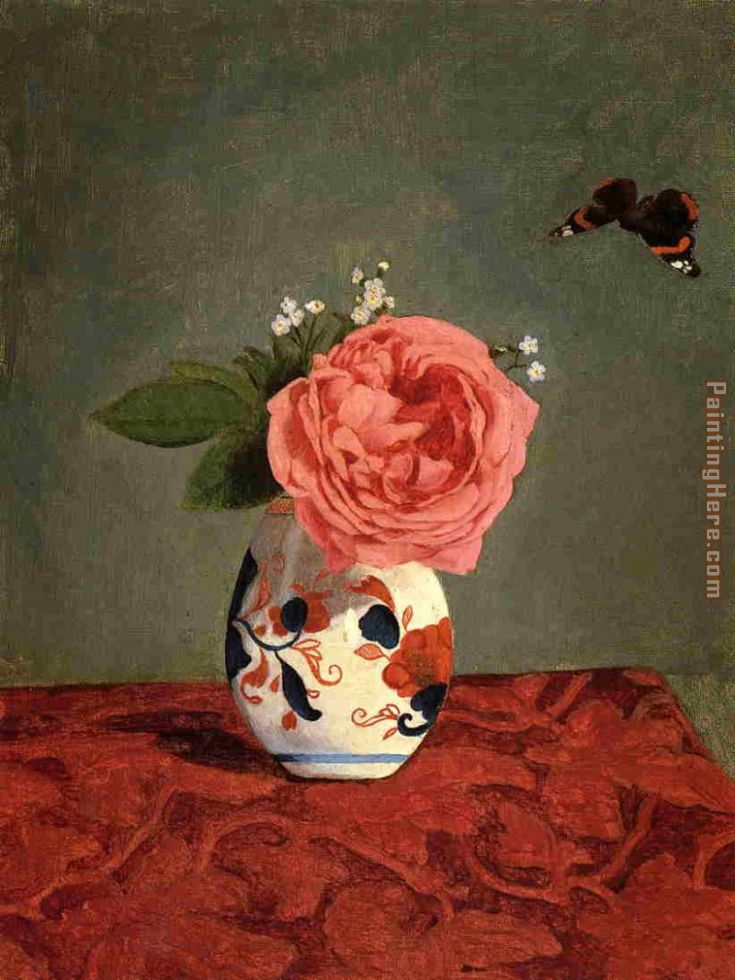 Garden Rose and Blue Forget-Me-Nots in a Vase painting - Gustave Caillebotte Garden Rose and Blue Forget-Me-Nots in a Vase art painting